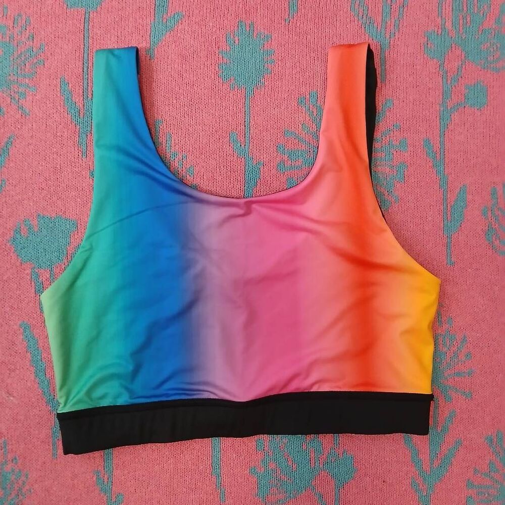 Tomboyx womens large blue pink sports bra reversible black